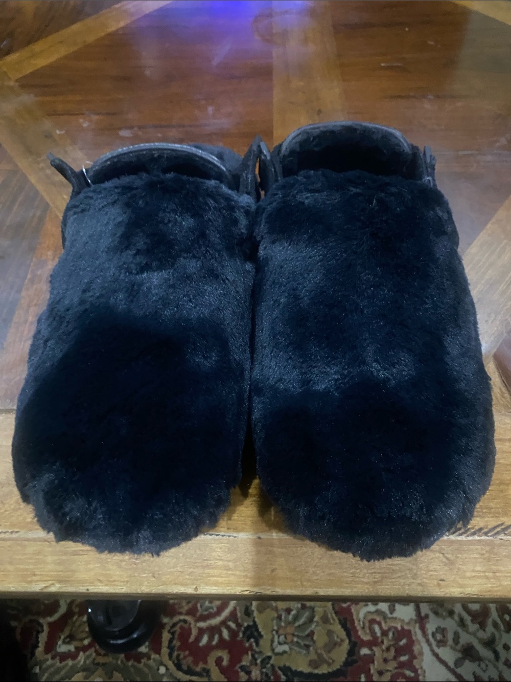 Women Nike Black Fuzzy Slip-On